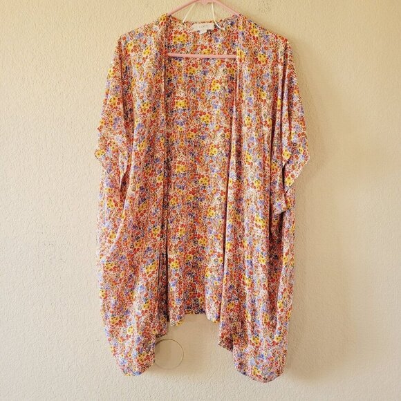 LOFT Womens Multicolor Spring Blooms Floral Open Front Duster Topper Size M/L - Picture 1 of 5